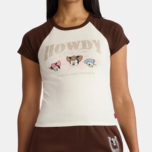 Disney Mickey & Friends Cream and Brown Howdy Wild Crew Western Ringer T Shirt